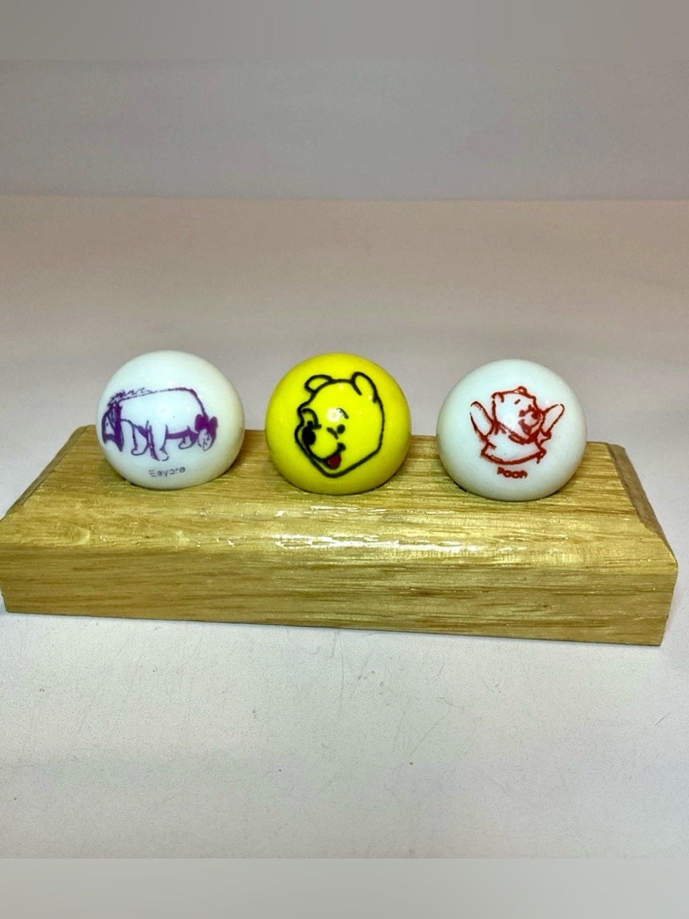 Vintage Disney Winnie the Pooh Eeyore Roo Ceramic Ball Set W/Wood Display Stand